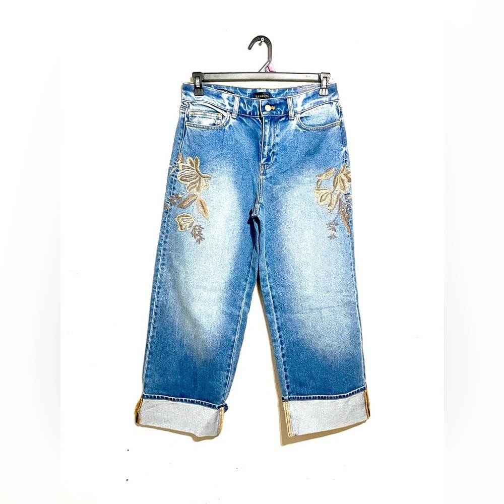 NWT Talbots STRAIGHT ANKLE CUFF EMBROIDERED JEANS - AUTUMN WASH SIZE 6 - Picture 3 of 8